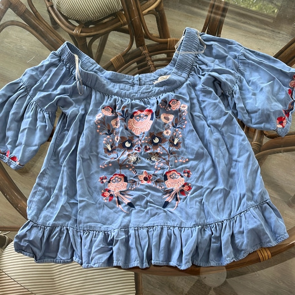 Off the shoulder blue blouse
